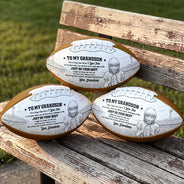 Art Design, Custom Photo, Football, Gift For Grandma, Gifts For Her, Grandma - Grandson, Photo - Pencil Sketch - Bold, Sentimental - Football Birthday Gift For Grandson - Personalized Custom Photo Pencil Sketch I Believe In You Leather Football