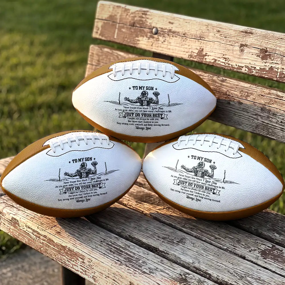 Football,Gift For Grandma,Gifts For Her,Grandma - Grandson,Icon,Sentimental,Top Market - Football Birthday Gift For Grandson - Personalized Name Number All Heart On Game Day Leather Football