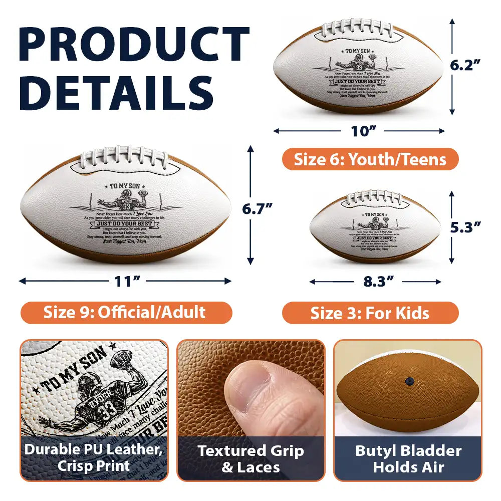 Football,Gift For Grandma,Gifts For Her,Grandma - Grandson,Icon,Sentimental,Top Market - Football Birthday Gift For Grandson - Personalized Name Number All Heart On Game Day Leather Football