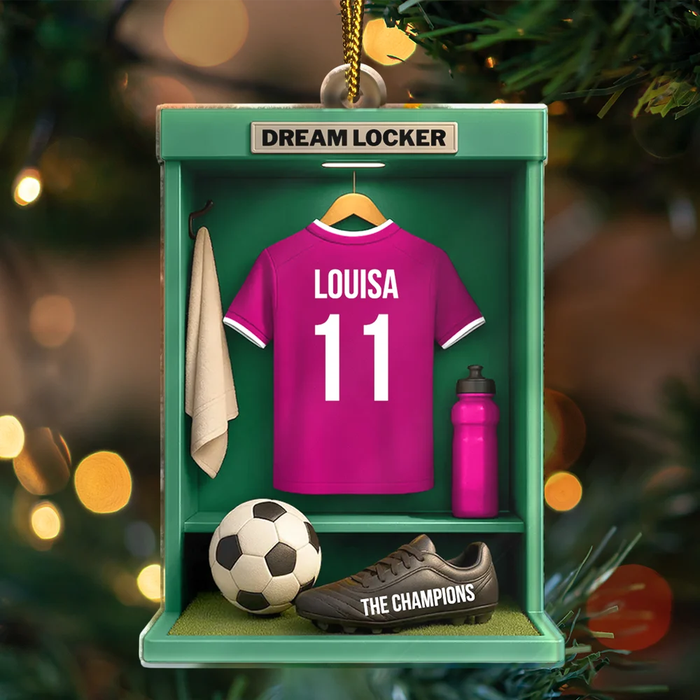 Football,Happy - Football Soccer Locker 3D Effect - Personalized Custom Shaped Acrylic Ornament