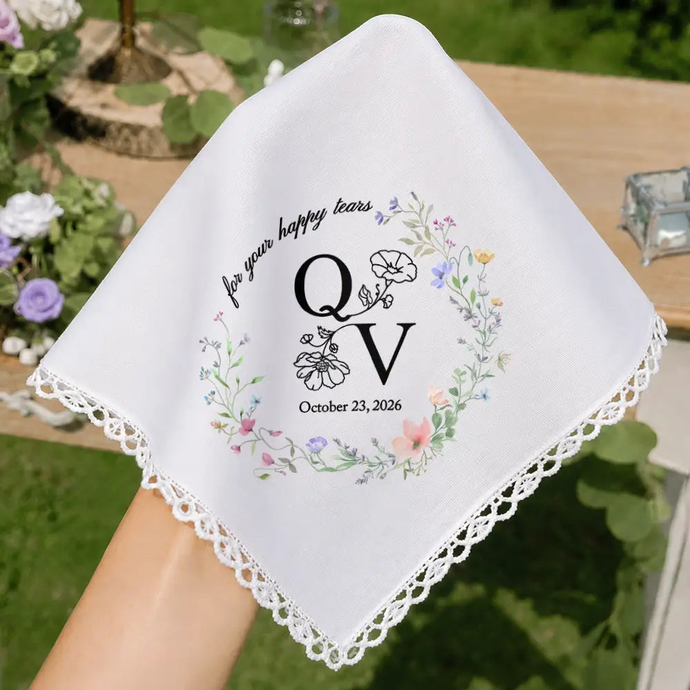 Sentimental,Gift For Mother,Wedding,Icon - Birth Flower Toile Blue Wedding Bridal To Daughter Granddaughter - Personalized Handkerchief