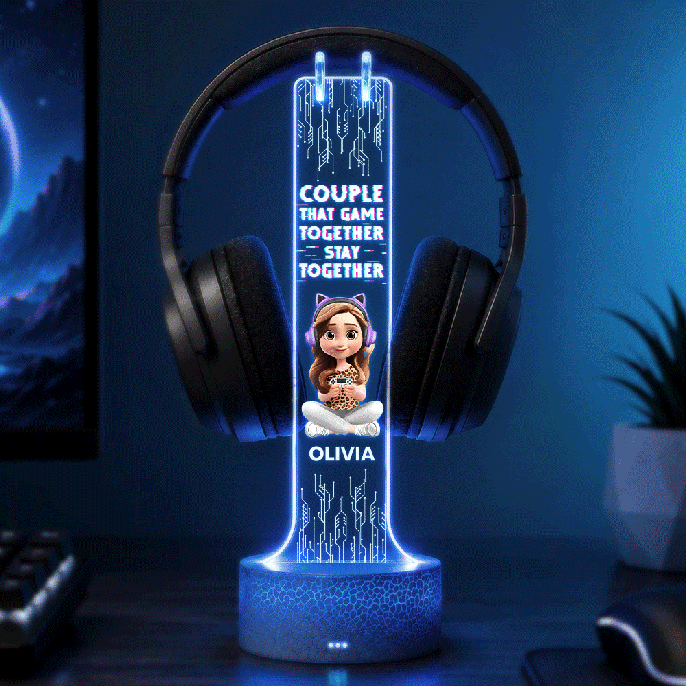 Gift For Couples, Gaming, Romantic, Vector - Forever In 2 Player Mode Gaming Couple - Personalized Headphone Stand