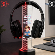 Gift For Couples, Gaming, Romantic, Vector - Forever In 2 Player Mode Gaming Couple - Personalized Headphone Stand