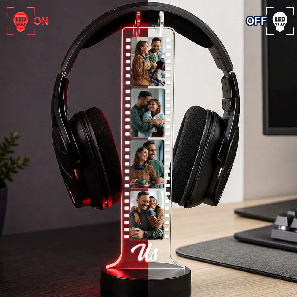 Custom Photo, Gift For Couples, Top Market, Wedding Anniversary, Romantic, Remove BG Photo - Custom Photo Besties Couple Film Strip - Personalized Headphone Stand