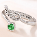 Memorial,Gift For Yourself,Gift For Women,Sad - Forever In My Heart Memorial - Personalized Wing And Heart Birthstone Ring