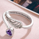Memorial,Gift For Yourself,Gift For Women,Sad - Forever In My Heart Memorial - Personalized Wing And Heart Birthstone Ring