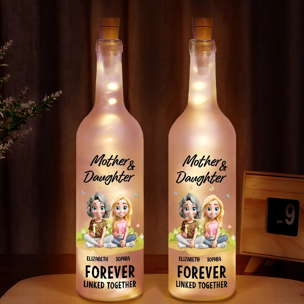 Mom - Daughters (Adult),Gift For Mother,Love - Forever Linked Together - Personalized Bottle Light
