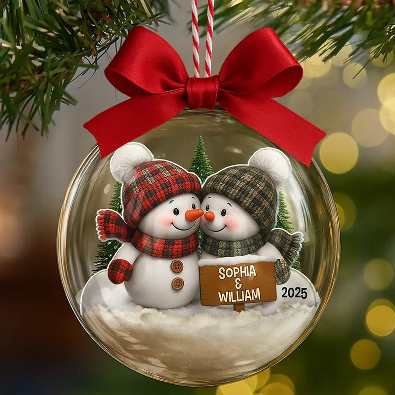 Christmas,Gift For Couples,Gift For Wife,Gift For Husband,Gift For Boyfriend,Gift For Girlfriend,Love - Forever Love Couple Snowman - Personalized 3D Acrylic Ball Ornament