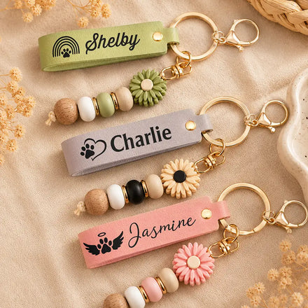 Forever Loved Memorial - Personalized Leather Beaded Keychain