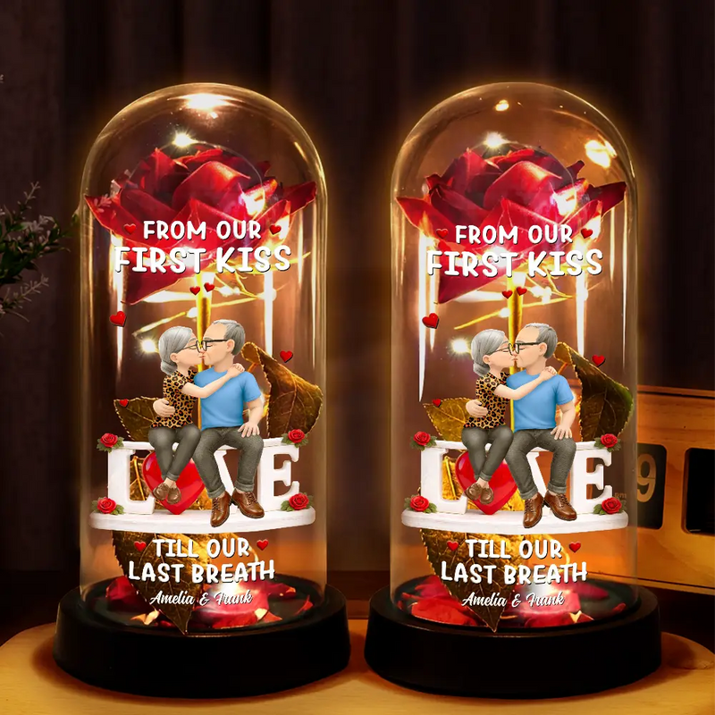 Gift For Couples,Gift For Husband,Gift For Wife,Gift For Boyfriend,Gift For Girlfriend,LGBT,Love - Forever Yours 3D Effect Flannel Couple - Personalized Everlasting Rose Dome Lamp