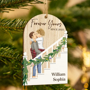 Gift For Couples,Gift For Husband,Gift For Wife,Gift For Boyfriend,Gift For Girlfriend,Christmas,Love - Forever Yours Couples - Personalized Custom Shaped Wooden Ornament