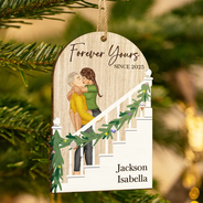 Gift For Couples,Gift For Husband,Gift For Wife,Gift For Boyfriend,Gift For Girlfriend,Christmas,Love - Forever Yours Couples - Personalized Custom Shaped Wooden Ornament