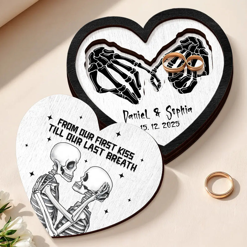 Gift For Husband,Gift For Wife,Gift For Boyfriend,Gift For Girlfriend,Custom Photo,Love,Gift For Couples - Forever & Always Skeleton Couple - Personalized 2-Layered Wooden Ring Dish