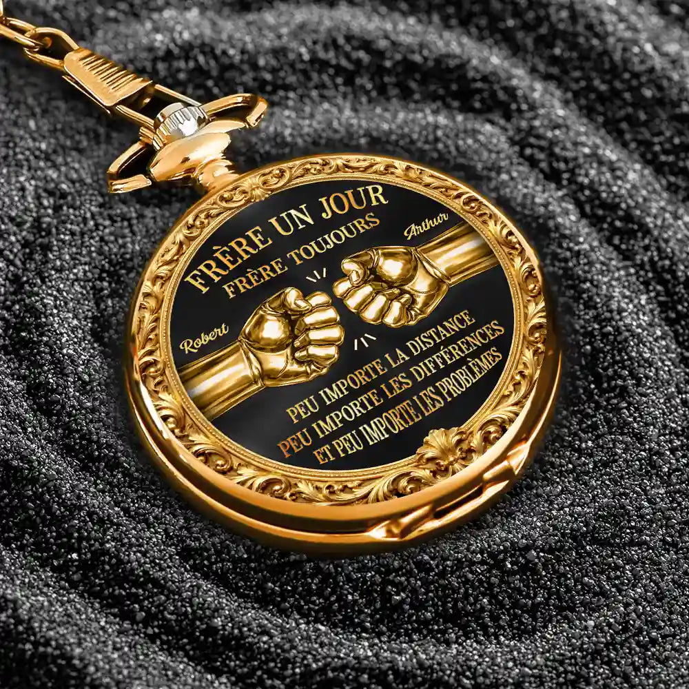 Gift For Yourself,Gift For Men,Gift For Brothers,Gift For Sibling,Gift For Bestie,Happy,French,Non-Eng,Icon,Proud - Frère Un Jour Frère Toujours - Montre De Poche Personnalisée