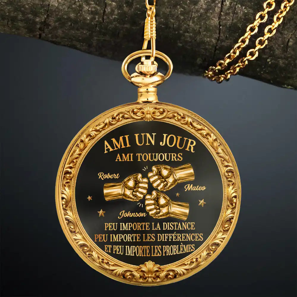 Gift For Yourself,Gift For Men,Gift For Brothers,Gift For Sibling,Gift For Bestie,Happy,French,Non-Eng,Icon,Proud - Frère Un Jour Frère Toujours - Montre De Poche Personnalisée
