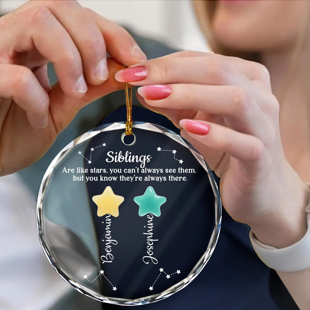 Gift For Bestie - Friends Sisters Siblings Are Like Stars Sea Glass - Personalized Circle Glass Ornament
