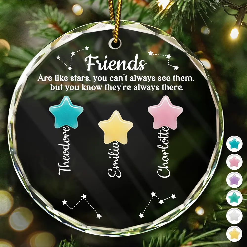 Friends Sisters Siblings Are Like Stars Sea Glass - Personalized Circle Glass Ornament