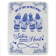 Gift For Bestie,Gift For Sisters,Gift For Women,Long Distance,Christmas,Happy - Friends Sisters Will Always Be Connected By Heart Chinoiserie Toile Besties - Personalized Fleece Blanket, Sherpa Blanket