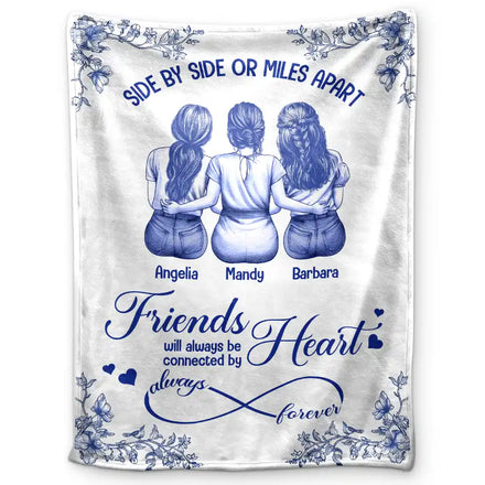 Friends Sisters Will Always Be Connected By Heart Chinoiserie Toile Besties - Personalized Fleece Blanket, Sherpa Blanket
