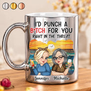 Afro Besties,Gift For Bestie,Humorous,Vector - Friendship Gift For Bestie, Best Friend - Personalized Punch For You Right In The Throat Metallic Mug