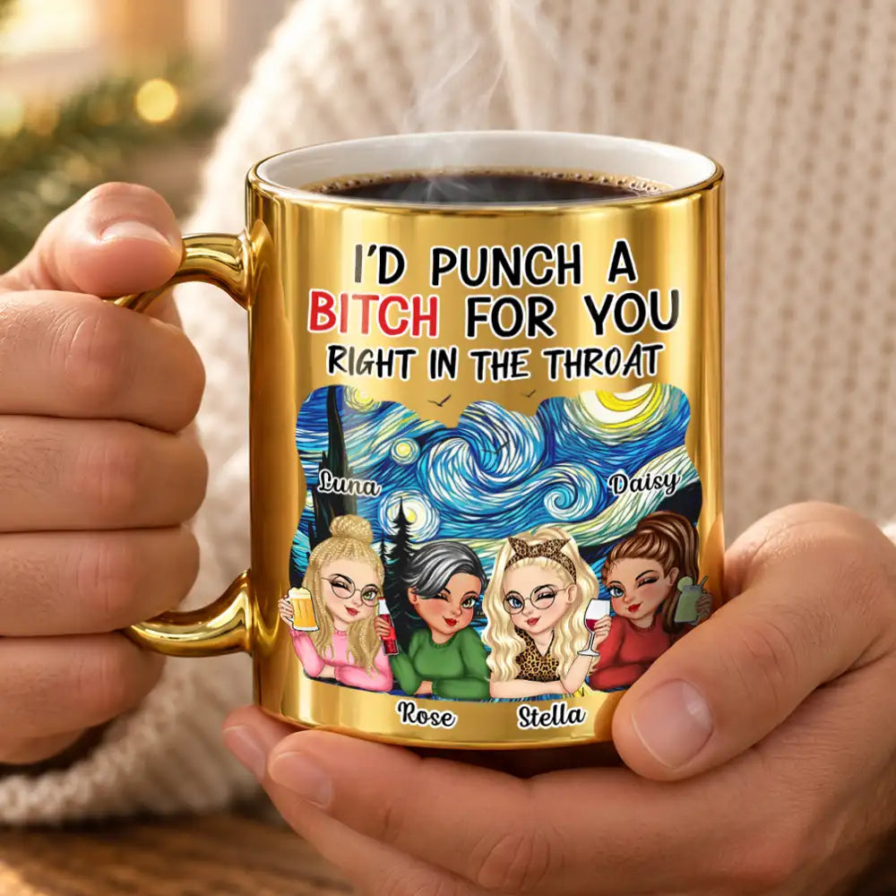 Afro Besties,Gift For Bestie,Humorous,Vector - Friendship Gift For Bestie, Best Friend - Personalized Punch For You Right In The Throat Metallic Mug