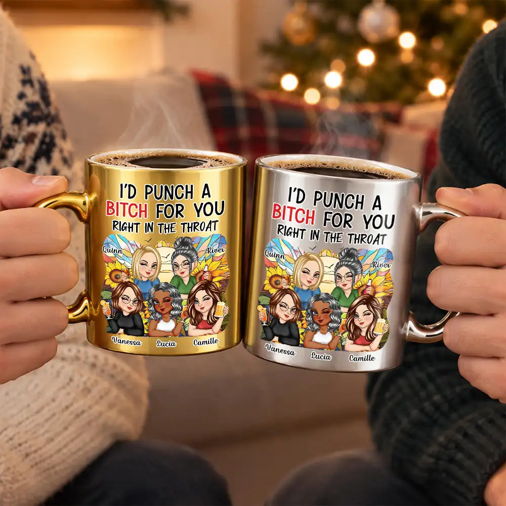Afro Besties,Gift For Bestie,Humorous,Vector - Friendship Gift For Bestie, Best Friend - Personalized Punch For You Right In The Throat Metallic Mug