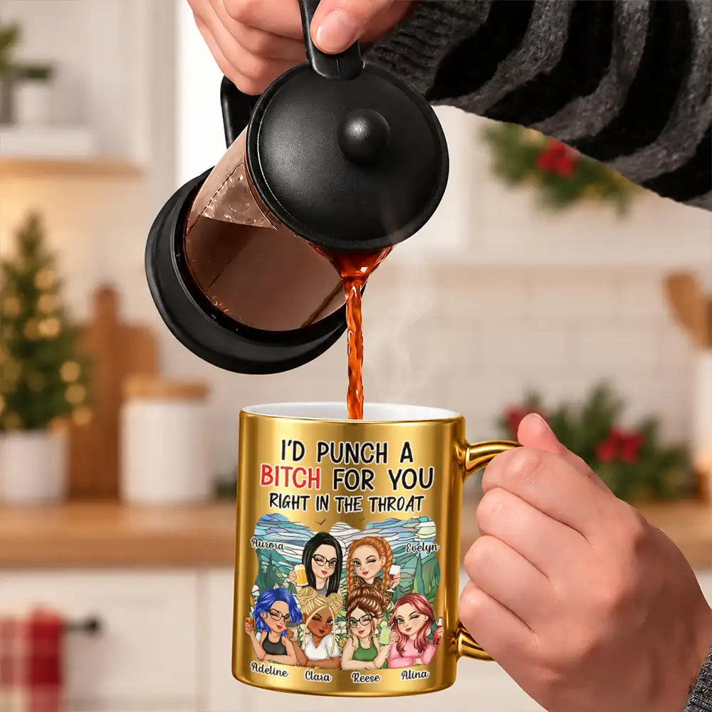 Afro Besties,Gift For Bestie,Humorous,Vector - Friendship Gift For Bestie, Best Friend - Personalized Punch For You Right In The Throat Metallic Mug