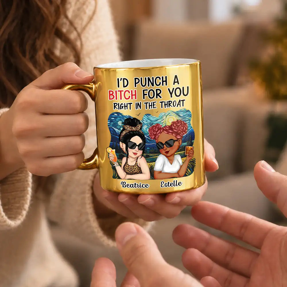 Afro Besties,Gift For Bestie,Humorous,Vector - Friendship Gift For Bestie, Best Friend - Personalized Punch For You Right In The Throat Metallic Mug