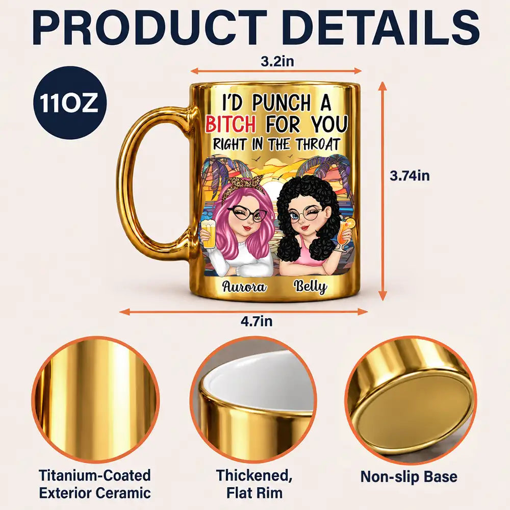 Afro Besties,Gift For Bestie,Humorous,Vector - Friendship Gift For Bestie, Best Friend - Personalized Punch For You Right In The Throat Metallic Mug