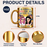 Afro Besties,Gift For Bestie,Humorous,Vector - Friendship Gift For Bestie, Best Friend - Personalized Punch For You Right In The Throat Metallic Mug