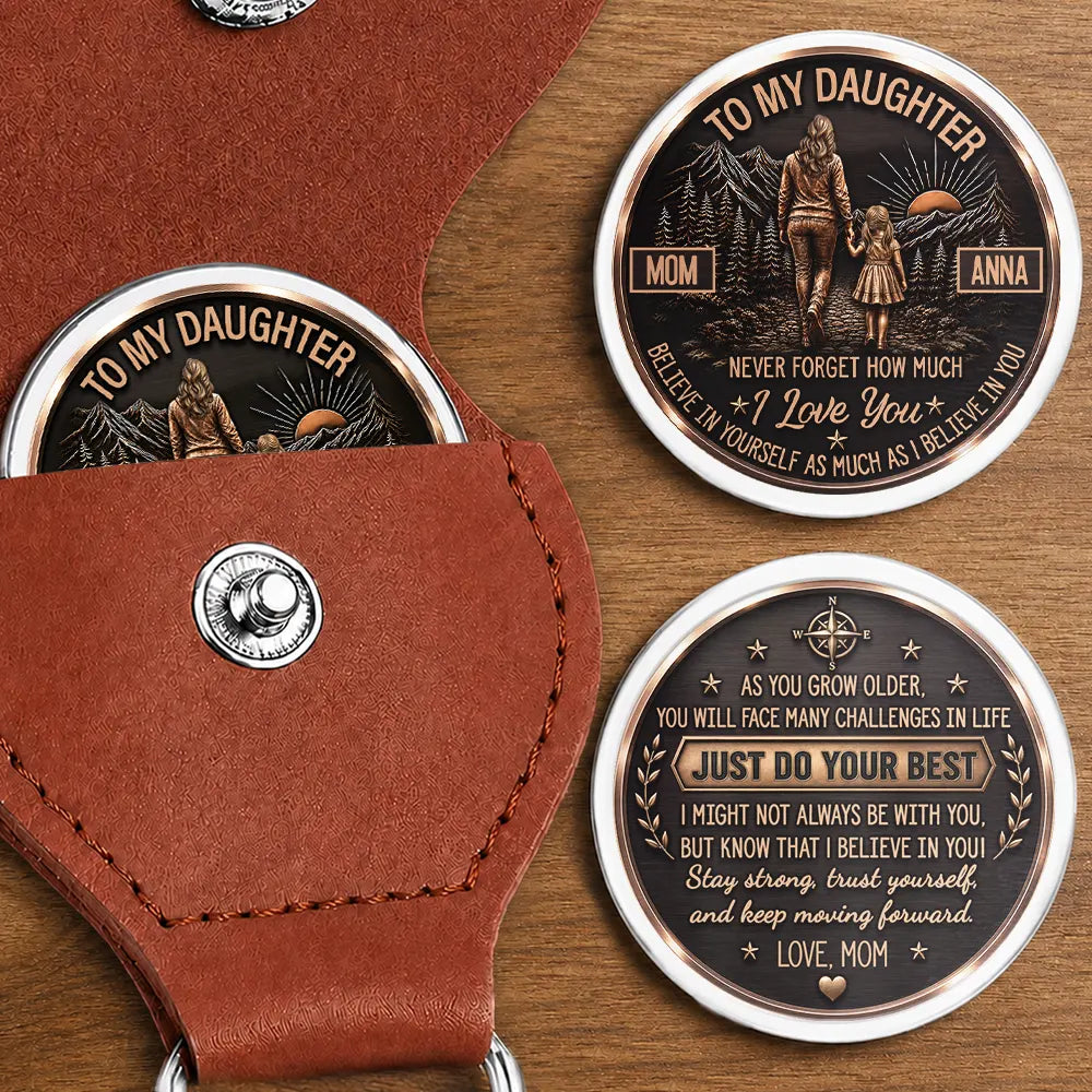 Top Market,Gift For Children,Inspirational,Gift For Mother,Mom - Daughter (Adult),Gift For Daughter,Vector - From Mom To Daughter Son Just Do Your Best - Personalized Leather Pocket Hug