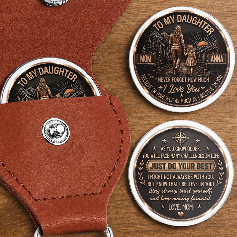 Top Market,Gift For Children,Inspirational,Gift For Mother,Mom - Daughter (Adult),Gift For Daughter,Vector - From Mom To Daughter Son Just Do Your Best - Personalized Leather Pocket Hug