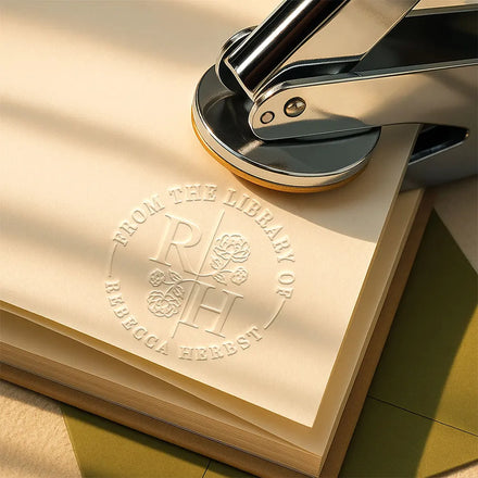 From The Library Of Bookworm Birth Flower - Personalized Embosser Stamp