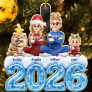 Christmas,Cozy,Family,Vector - Frozen Ice Snowflake Family Christmas - Personalized Custom Shaped Acrylic Ornament