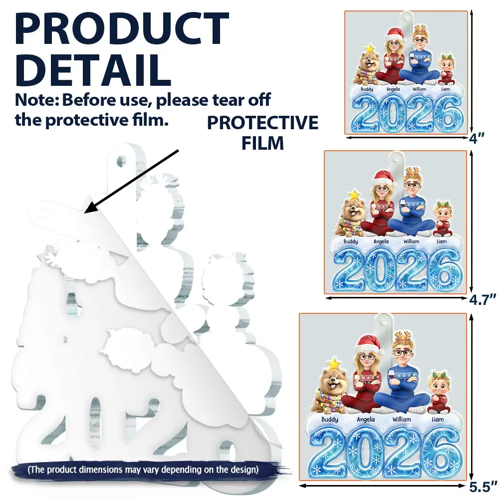 Christmas,Cozy,Family,Vector - Frozen Ice Snowflake Family Christmas - Personalized Custom Shaped Acrylic Ornament
