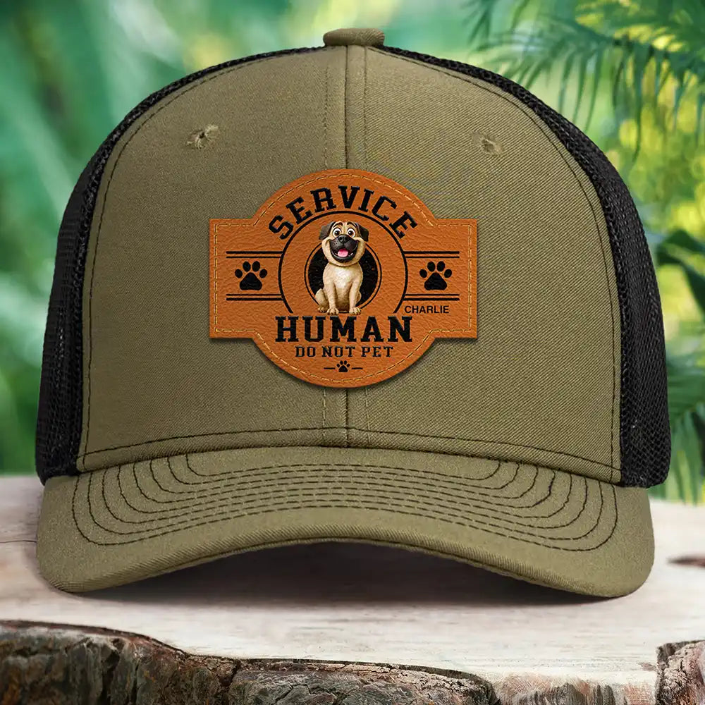 Fun 3D Effect Dog Service Human Do Not Pet - Personalized Leather Patch Hat