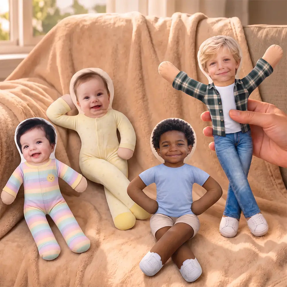 Art Design,Christmas,Custom Photo,Family,First Christmas,Humorous,New Baby,Parents,Photo - Kid Poseable Body Doll - Funny Adorable Kid Gift For Mom, Dad, Grandma, Grandpa - Personalized Custom Photo Squishy Toy Poseable Plush Doll