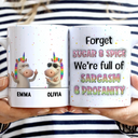 Gift For Bestie, Funny - Funny Bestie Unicorn We're Full Of Sarcasm & Profanity - Personalized White Edge-to-Edge Mug 