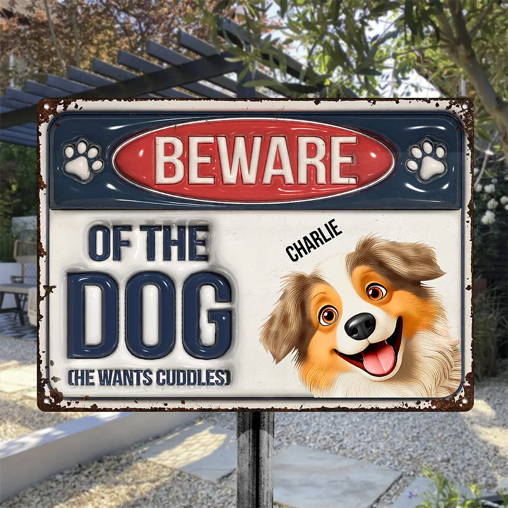 Funny Beware Of Dog Cat Friendly 3D Cartoon Pet - Personalized Classic Metal Signs