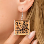 Funny,Reading,Gift For Yourself,Halloween - Funny Book Dead Set On Reading Skeleton Halloween - Personalized Acrylic Earrings