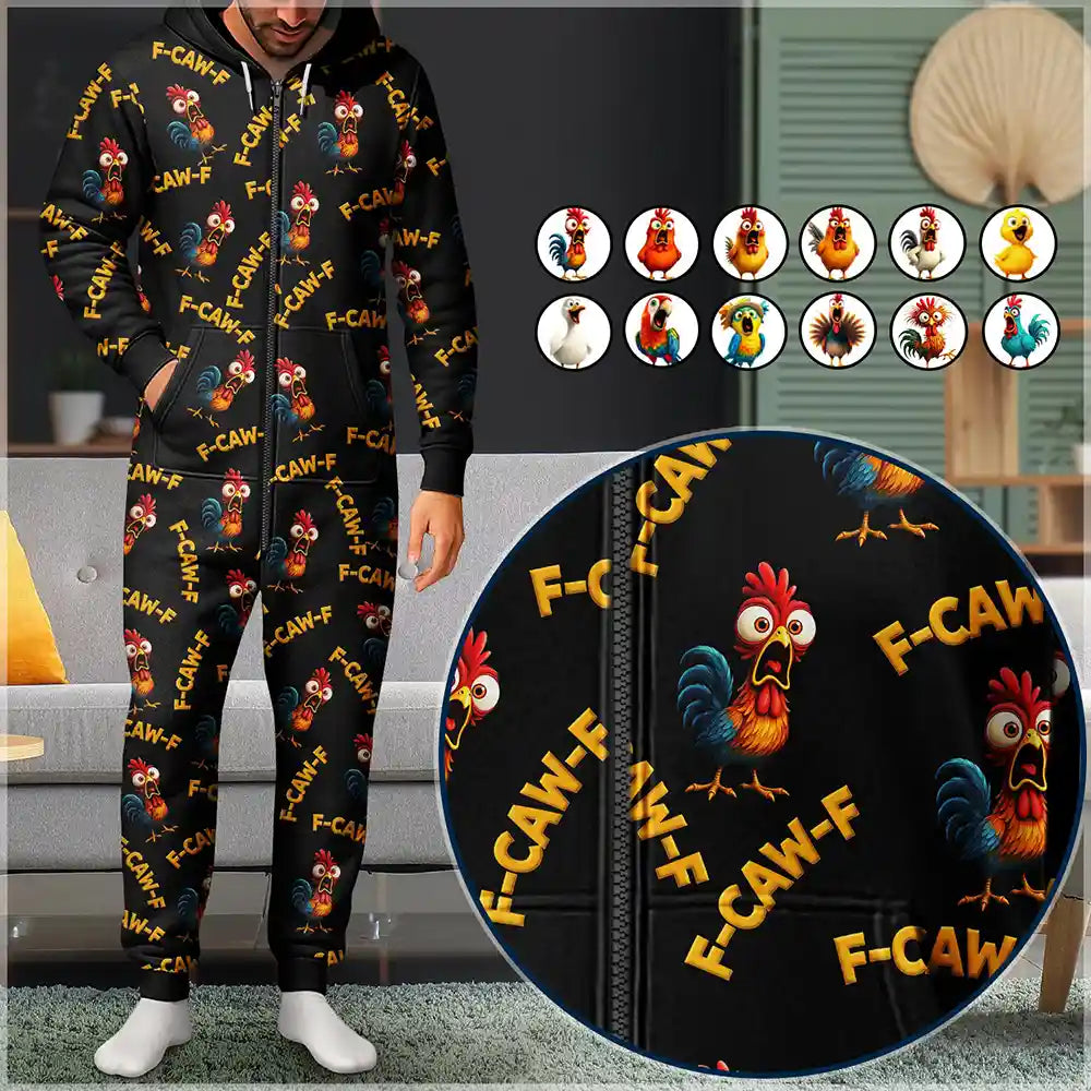 Funny Chicken Bird F Caw F - Personalized Overall Onesie Hooded Jumpsuit
