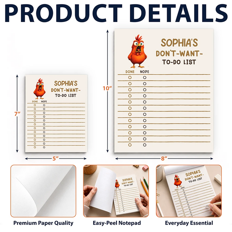 Gift For Colleagues,Humorous,Icon - Funny Chicken Don’t Want To-do List - Personalized Notepad