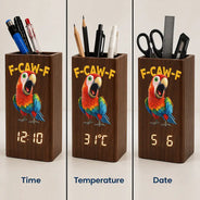 Gift For Men,Gift For Yourself,Sarcastic,Icon - Funny Chicken F-Caw-F - Personalized Pen Holder With Clock