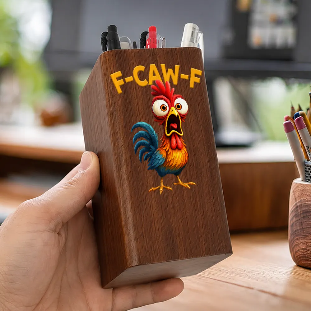 Gift For Men,Gift For Yourself,Sarcastic,Icon - Funny Chicken F-Caw-F - Personalized Pen Holder With Clock