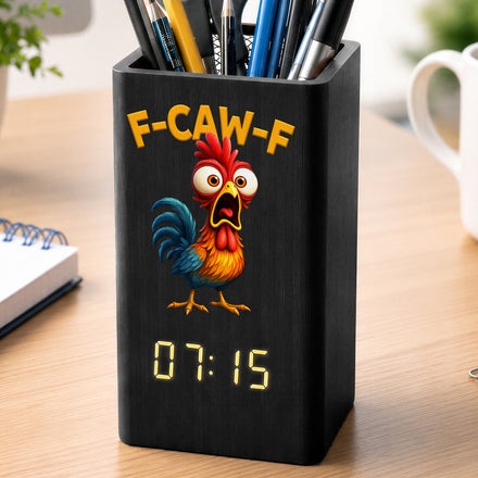 Funny Chicken F-Caw-F - Personalized Pen Holder With Clock