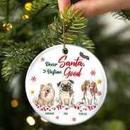 Art Design, Christmas, Custom Photo, Dog Lovers, Humorous, Indoor Decor, Pet Lovers, Photo - Whimsical Cartoon Pet, Top Market - Funny Christmas Gift For Dog Lovers - Personalized Custom Photo Dear Santa Define Naughty Circle Ceramic Ornament