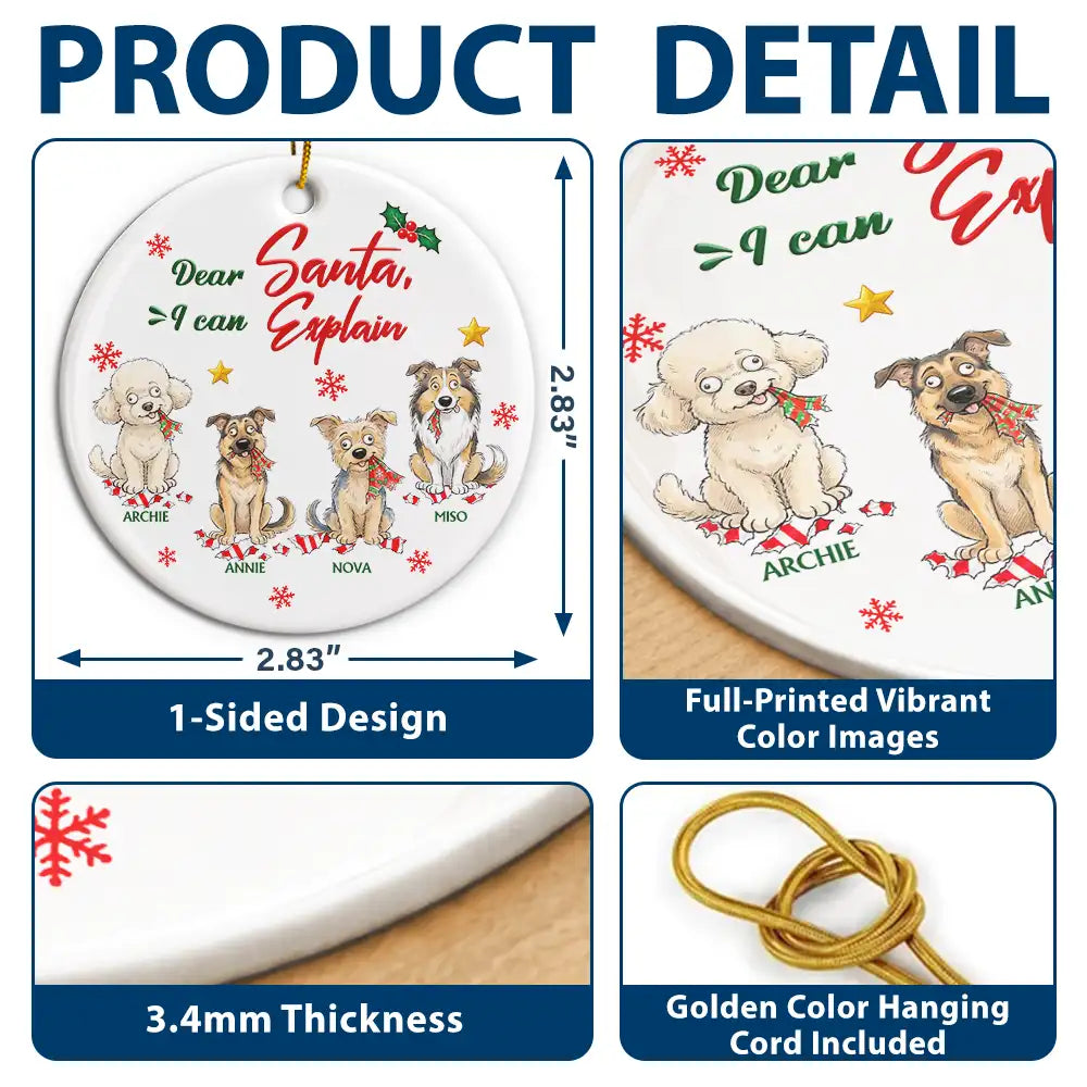 Art Design, Christmas, Custom Photo, Dog Lovers, Humorous, Indoor Decor, Pet Lovers, Photo - Whimsical Cartoon Pet, Top Market - Funny Christmas Gift For Dog Lovers - Personalized Custom Photo Dear Santa Define Naughty Circle Ceramic Ornament