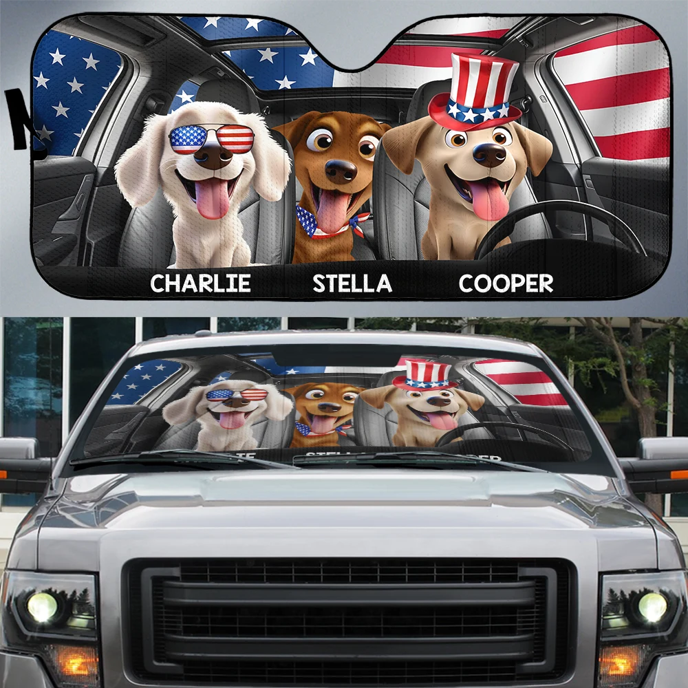 Dog Lovers,Pet Lovers,Cat Lovers,Happy,Independence Day - Funny Dog Cat US Flag - Personalized Auto Sunshade