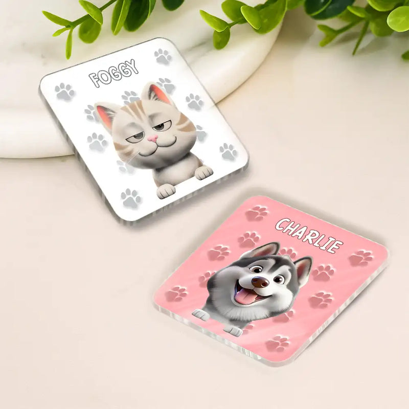 Pet Lovers,Pet Mom,Pet Dad,Pet Couple,Dog Lovers,Dog Mom,Dog Dad,Dog Couple,Cat Lovers,Cat Mom,Cat Dad,Cat Couple - Funny Dog Cat With Paw Pattern - Personalized Acrylic Fridge Magnet