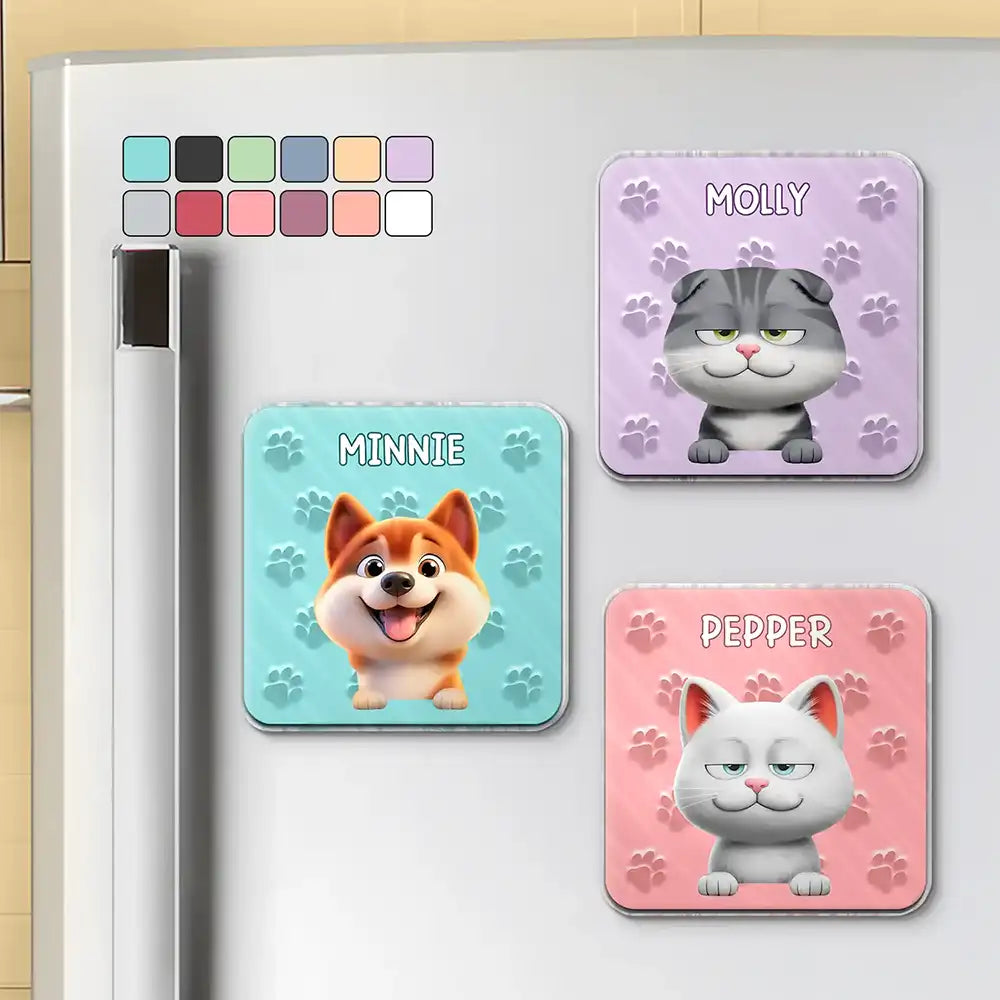 Funny Dog Cat With Paw Pattern - Personalized Acrylic Fridge Magnet